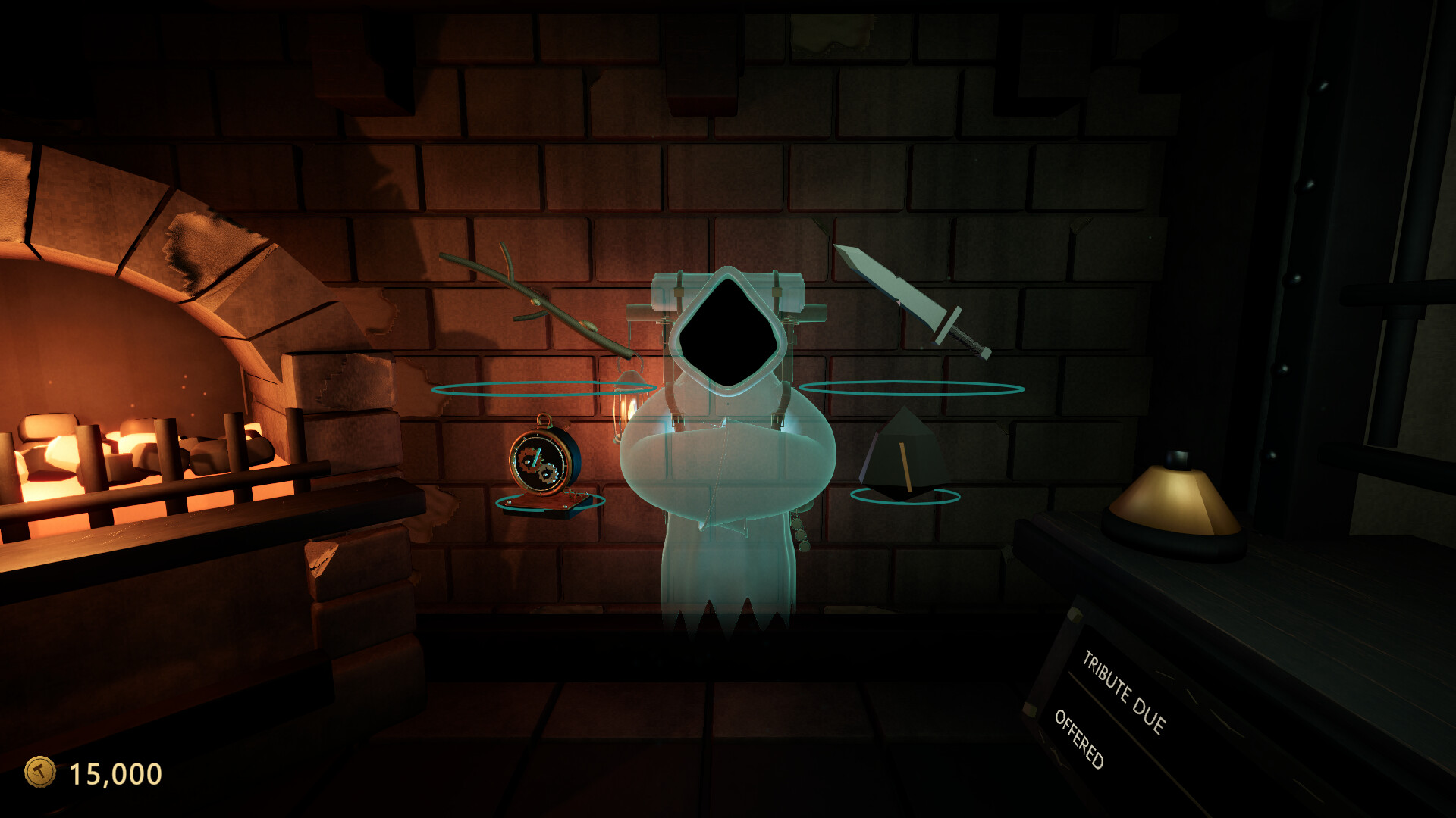 A tribute due notice beside the ghost merchant in ForgeTax